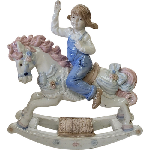 Vintage 1989 Precious Collection Figurine Girl on Rocking Horse MECO Inc. Philippines