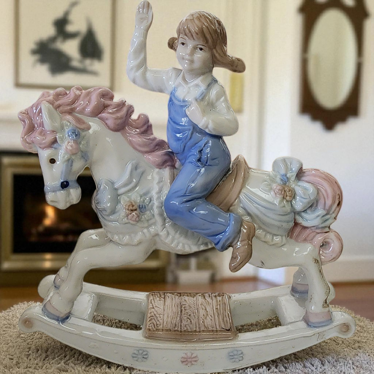Vintage 1989 Precious Collection Figurine Girl on Rocking Horse MECO Inc. Philippines