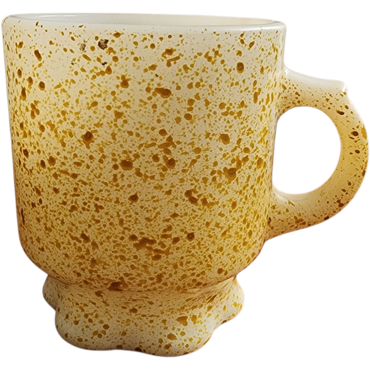 Vintage Anchor Hocking Fire-King Yellow Speckled Fleck Milk Glass Coffee Mug Retro 1960s-70s Oven Proof USA