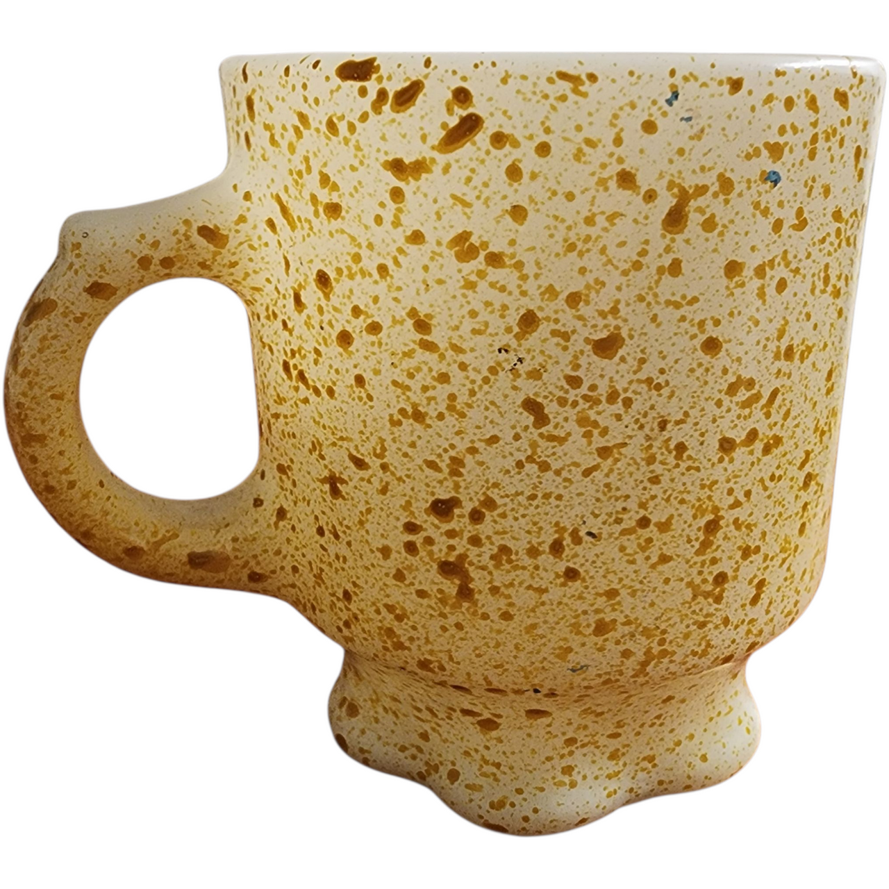 Vintage Anchor Hocking Fire-King Yellow Speckled Fleck Milk Glass Coffee Mug Retro 1960s-70s Oven Proof USA