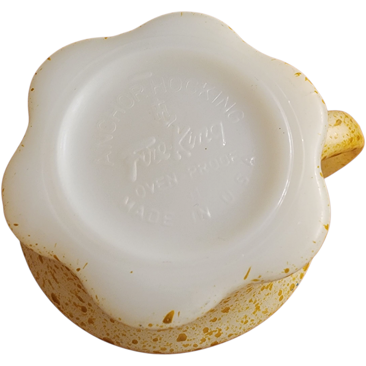 Vintage Anchor Hocking Fire-King Yellow Speckled Fleck Milk Glass Coffee Mug Retro 1960s-70s Oven Proof USA