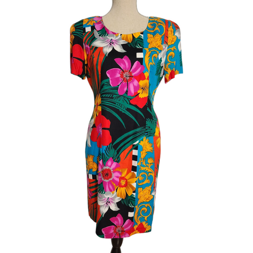 Vintage B.G.B. LTD Petite Tropical Floral Bodycon Dress – Made in USA – Rayon  Size 8