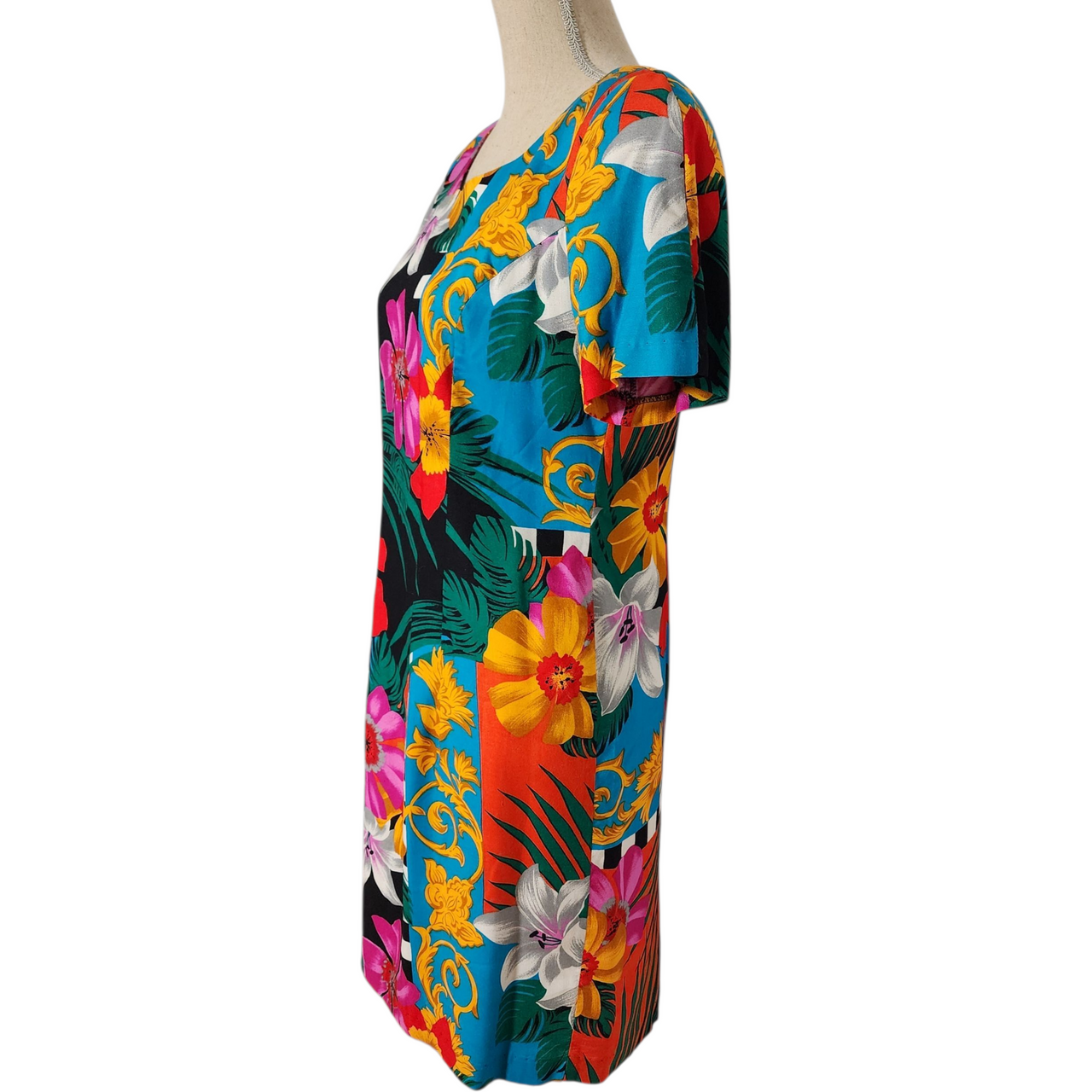 Vintage B.G.B. LTD Petite Tropical Floral Bodycon Dress – Made in USA – Rayon  Size 8