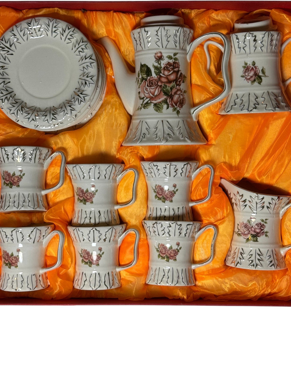 Vintage B&S Fine Porcelain Tea Set – 15 Piece Pink Rose Coffee & Tea Service with Teapot Cups & Saucers