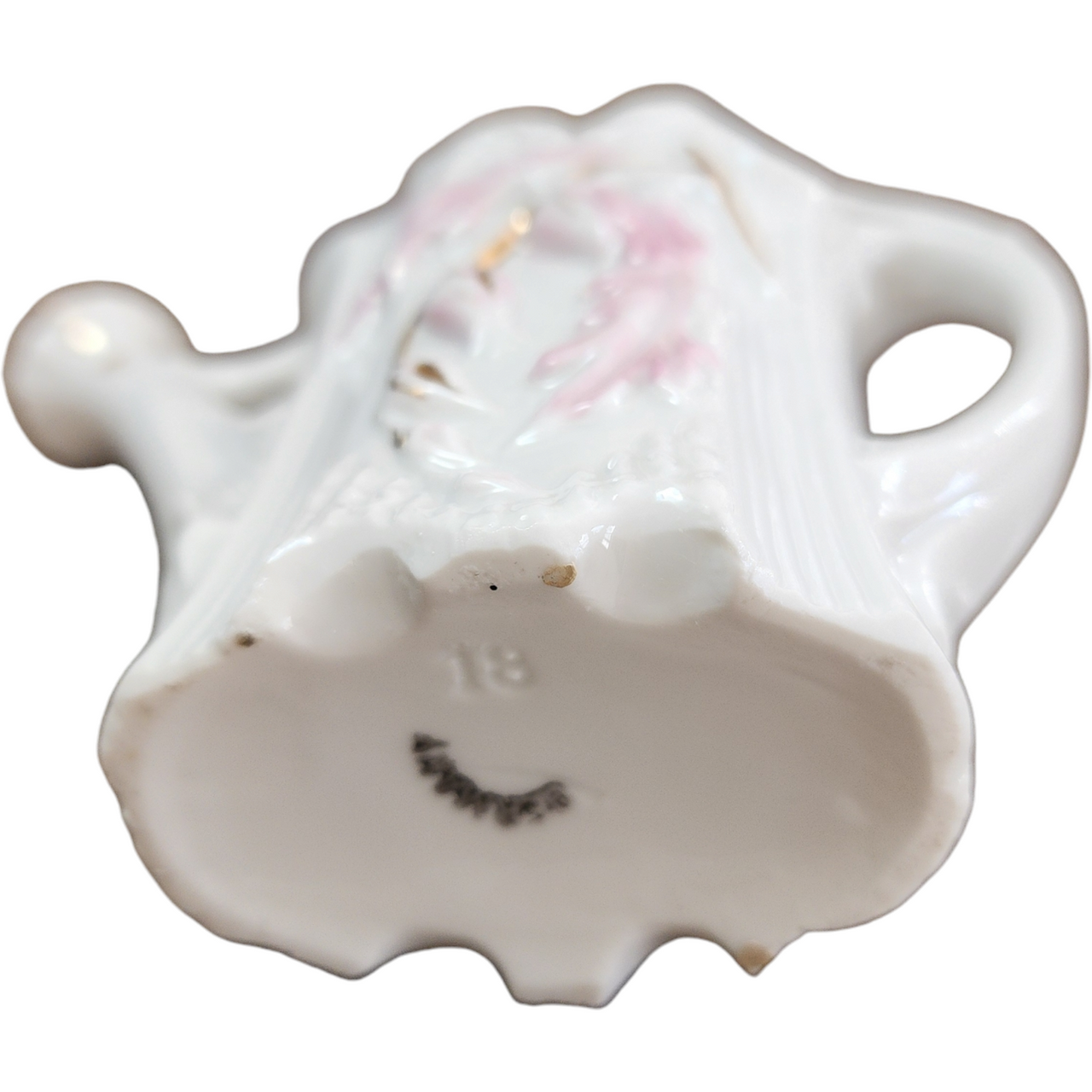 Vintage Bavarian Porcelain Miniature Watering Can Vase with Pink and Gold Floral Design