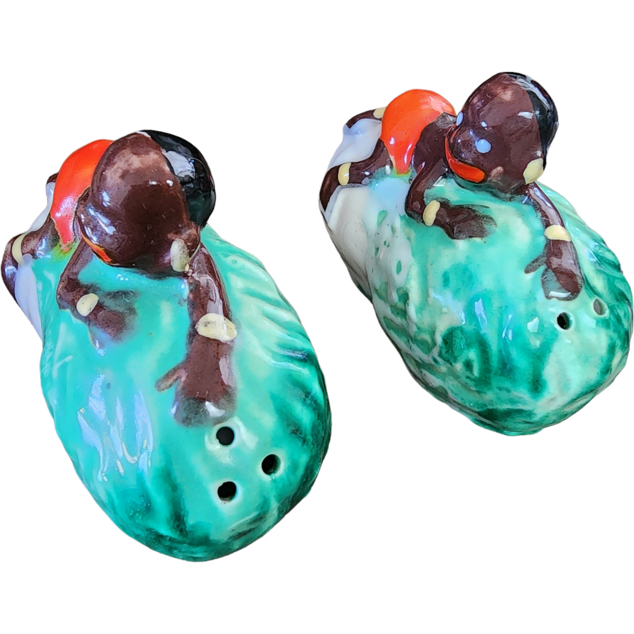 Vintage Black Americana Green Cabbage Salt & Pepper Shakers Japan