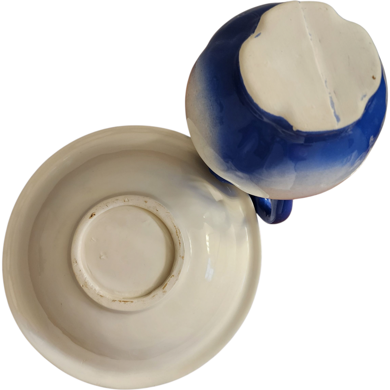 Vintage Blue & White Ceramic Pitcher and Wash Basin Bowl Set Cobalt Blue Gradient with Floral Design