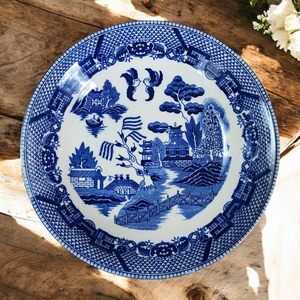 Vintage Blue Willow Bowl Coupe Soup Bowl Japan Transferware Blue & White Chinoiserie