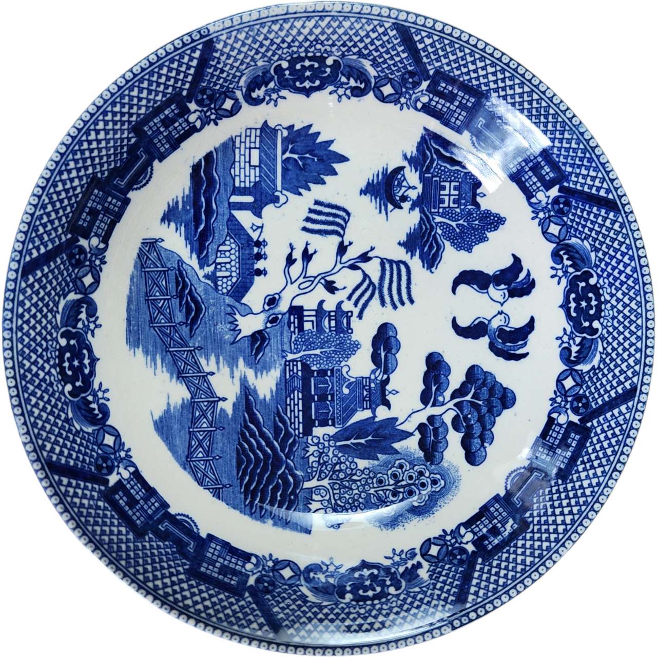 Vintage Blue Willow Bowl Coupe Soup Bowl Japan Transferware Blue & White Chinoiserie