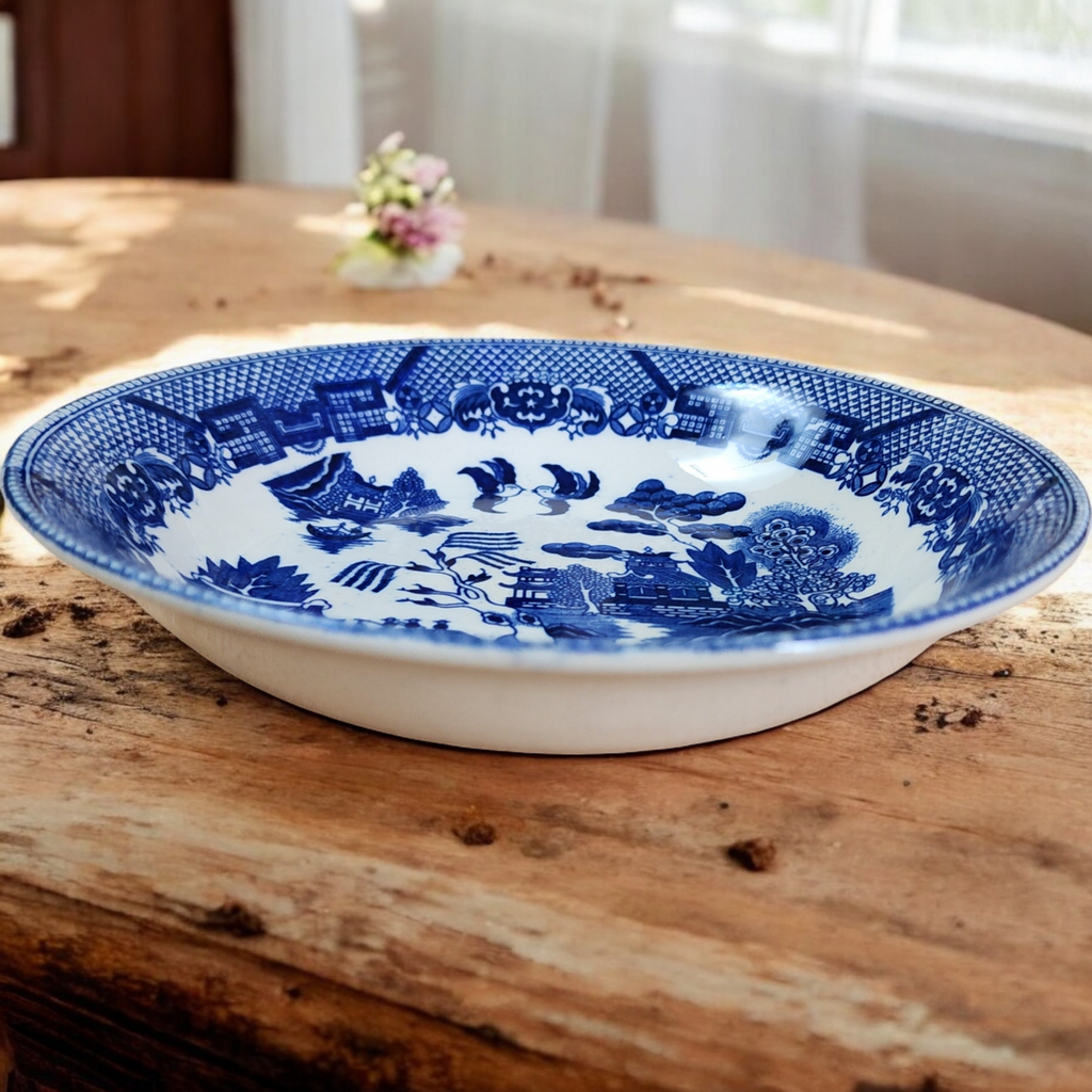 Vintage Blue Willow Bowl Coupe Soup Bowl Japan Transferware Blue & White Chinoiserie