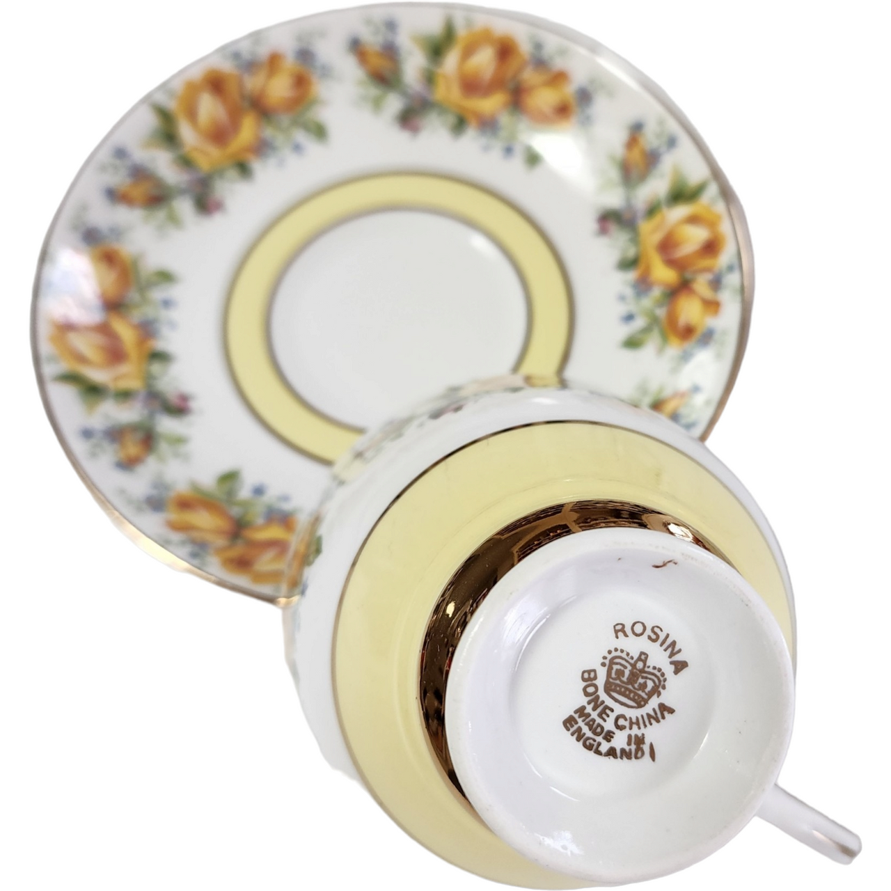 Vintage Bone China Yellow Rose Cup and Saucer Set England