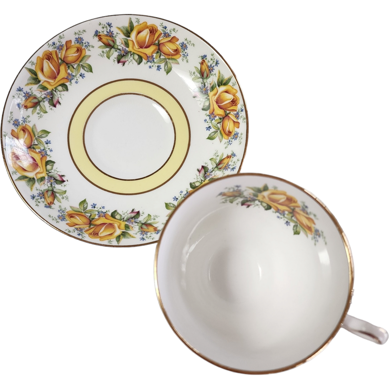 Vintage Bone China Yellow Rose Cup and Saucer Set England