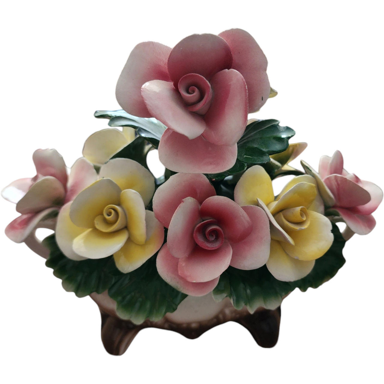 Vintage Capodimonte Italy Porcelain Floral Arrangement Centerpiece Handcrafted Roses & Leaves