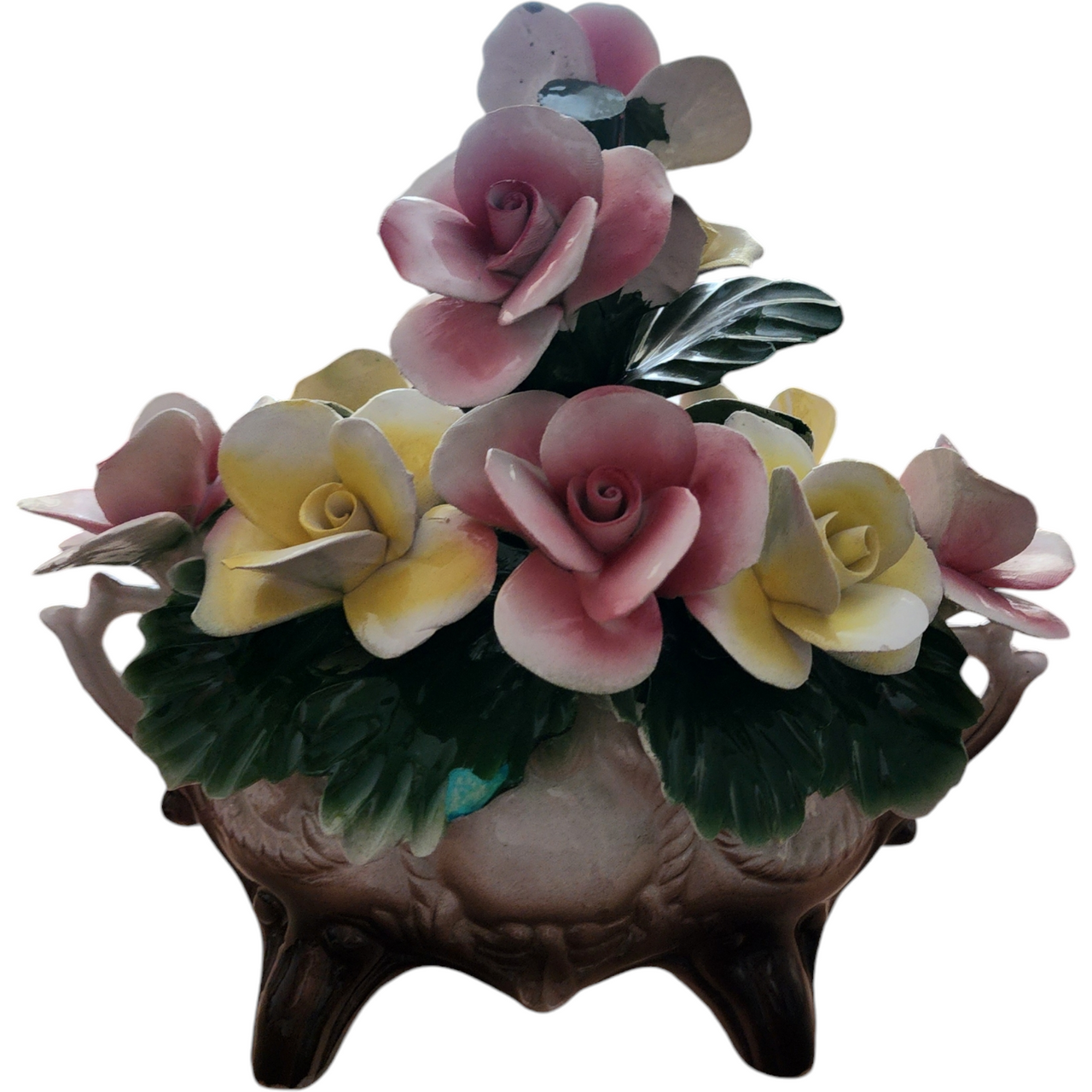 Vintage Capodimonte Italy Porcelain Floral Arrangement Centerpiece Handcrafted Roses & Leaves