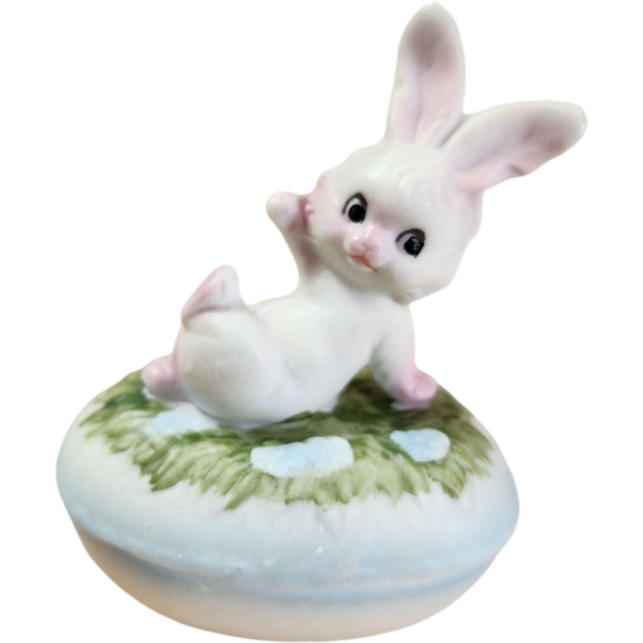Vintage Ceramic Bunny Rabbit Trinket Box Hand-Painted Easter Keepsake Jewelry Box