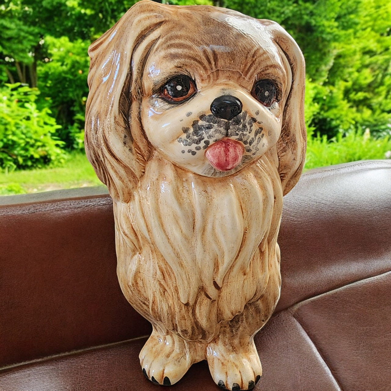 Vintage Ceramic Puppy Figurine Handcrafted Brown Glaze Marked Made in Italy