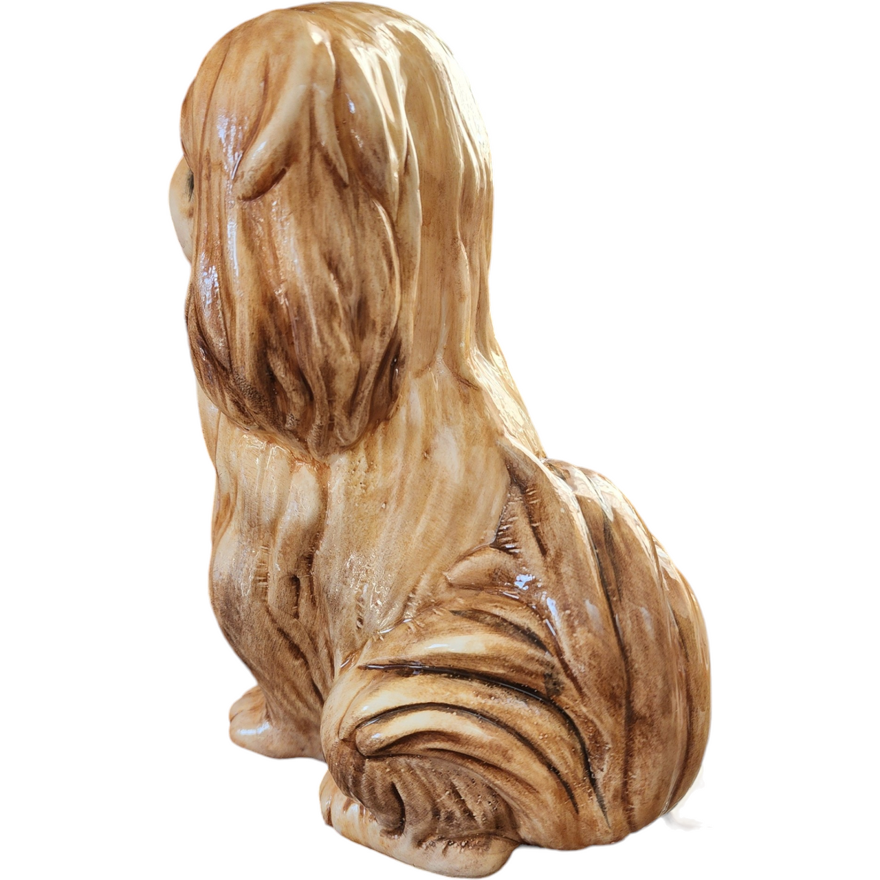 Vintage Ceramic Puppy Figurine Handcrafted Brown Glaze Marked Made in Italy