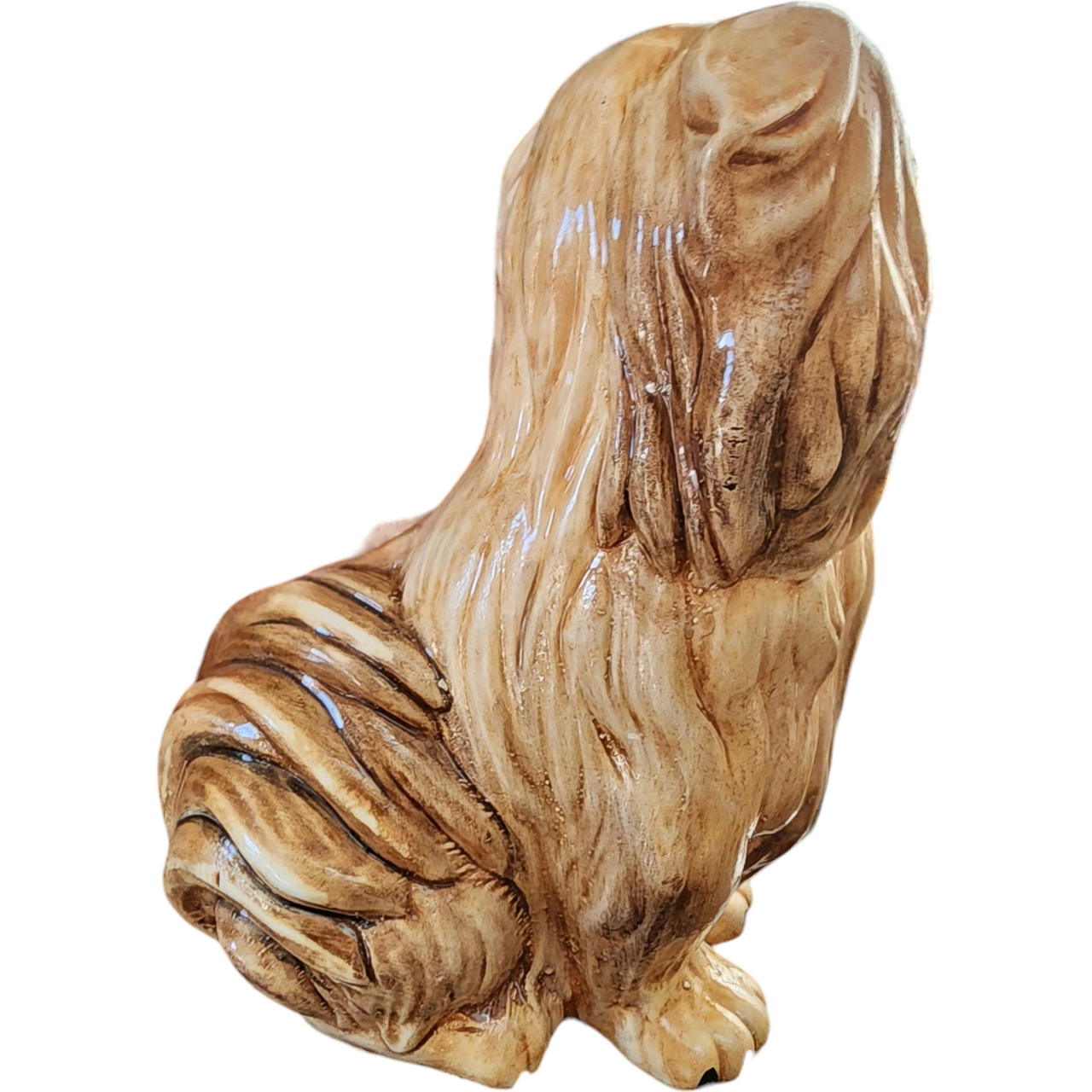 Vintage Ceramic Puppy Figurine Handcrafted Brown Glaze Marked Made in Italy