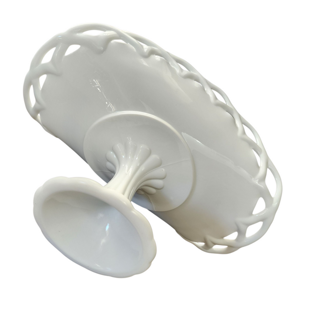 Colony Milk Glass Lace Edge Compote Pedestal Bowl Mid Century Wedding & Table Decor