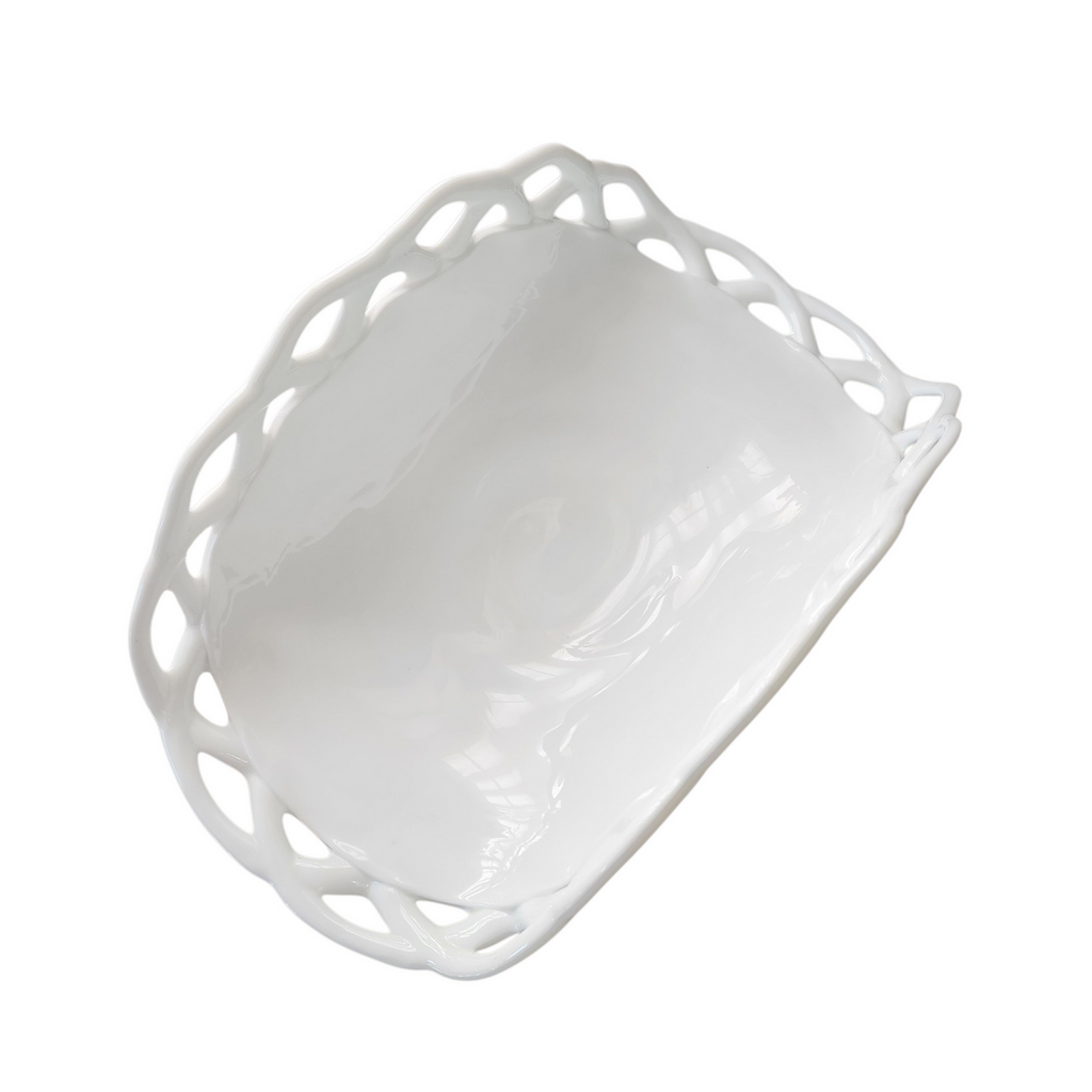 Colony Milk Glass Lace Edge Compote Pedestal Bowl Mid Century Wedding & Table Decor