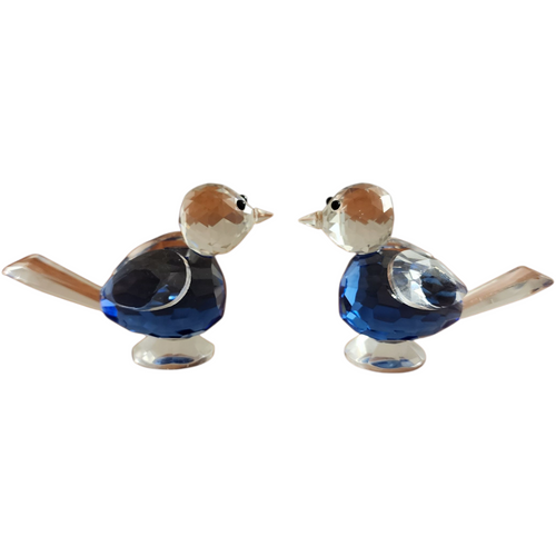 Vintage Pair of Crystal Blue Bird Figurines Faceted Glass Pair  Collectible Home Décor