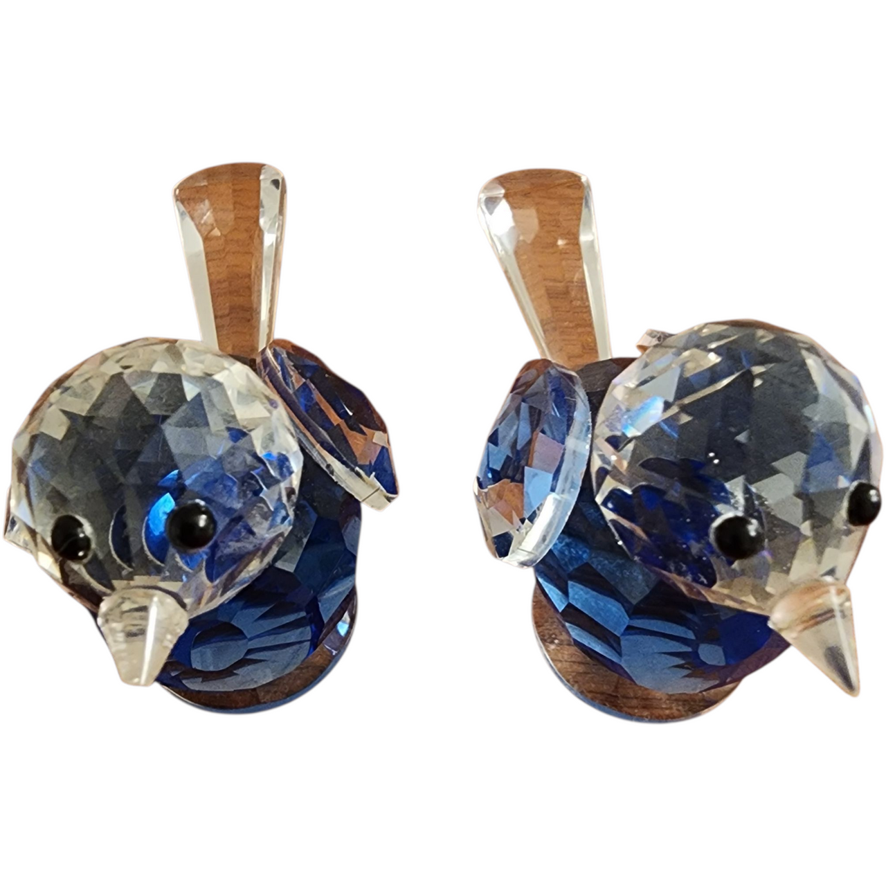 Vintage Pair of Crystal Blue Bird Figurines Faceted Glass Pair  Collectible Home Décor
