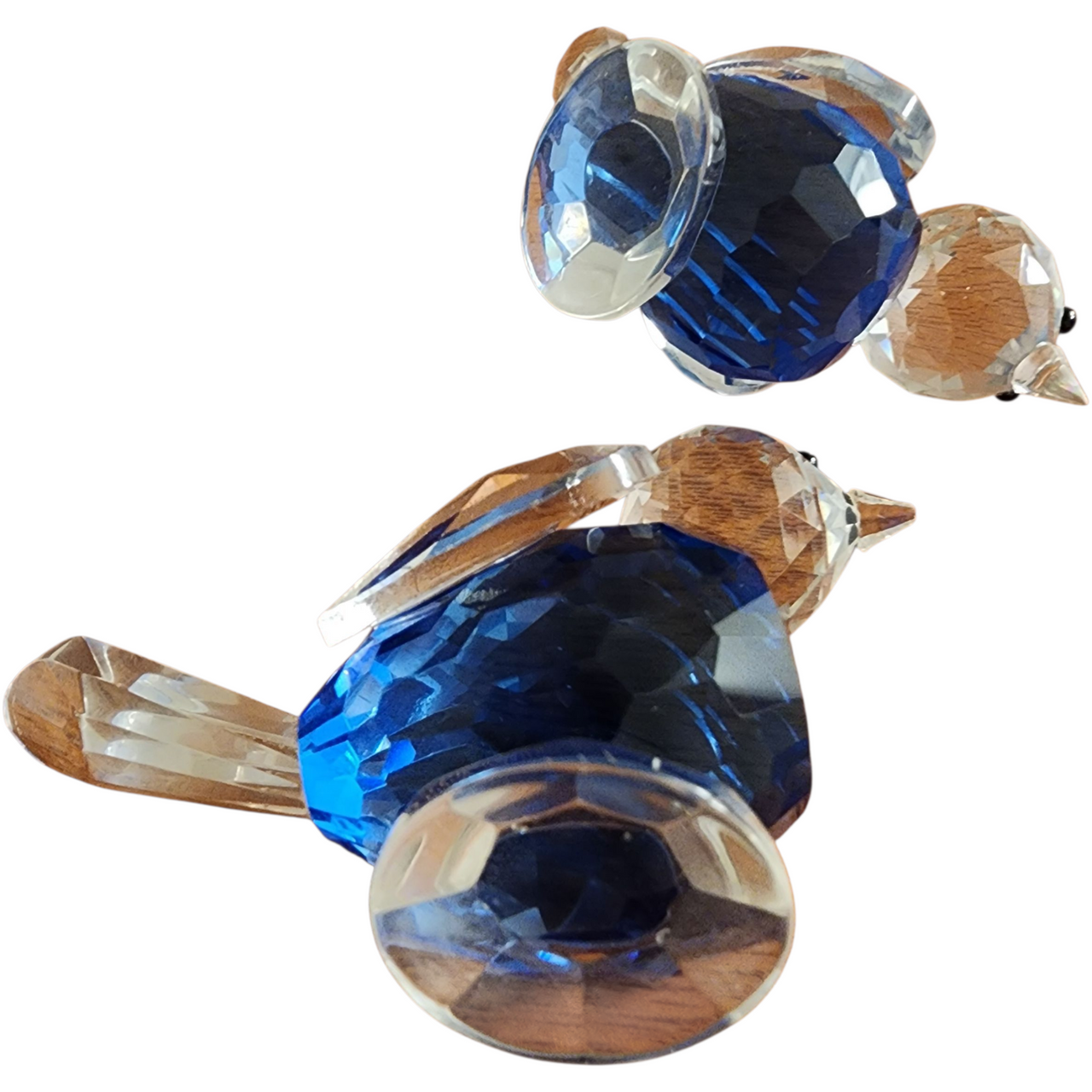 Vintage Pair of Crystal Blue Bird Figurines Faceted Glass Pair  Collectible Home Décor