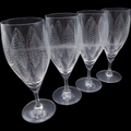 Vintage Etched Leaf Crystal Stemware Set of 4 Mid Century Wine / Water Goblets