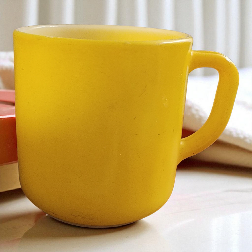 Vintage Federal Glass Yellow Milk Glass Mug Heat-Proof D Handle Cup
