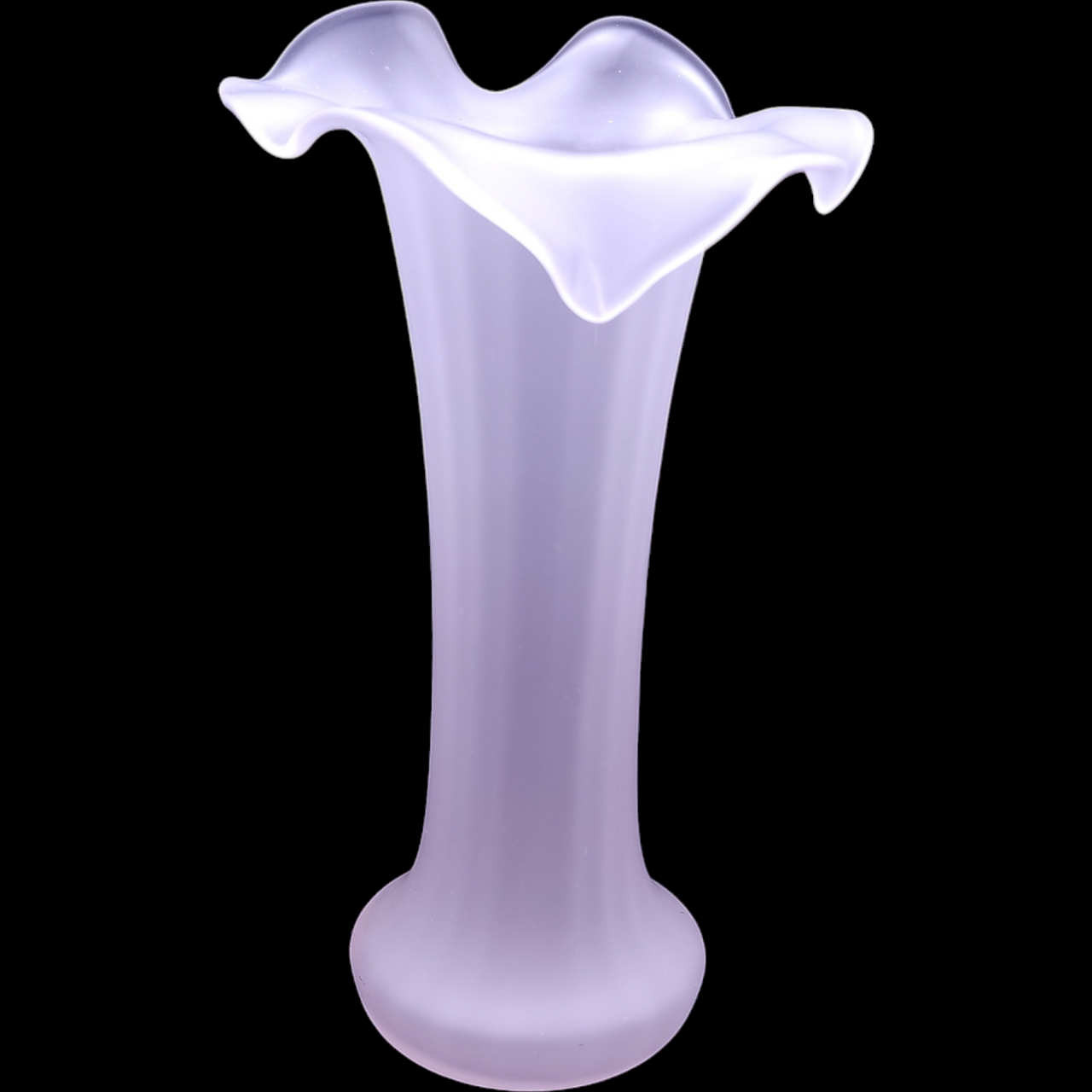 Frosted Pink Satin Glass Ruffled Top Vase
