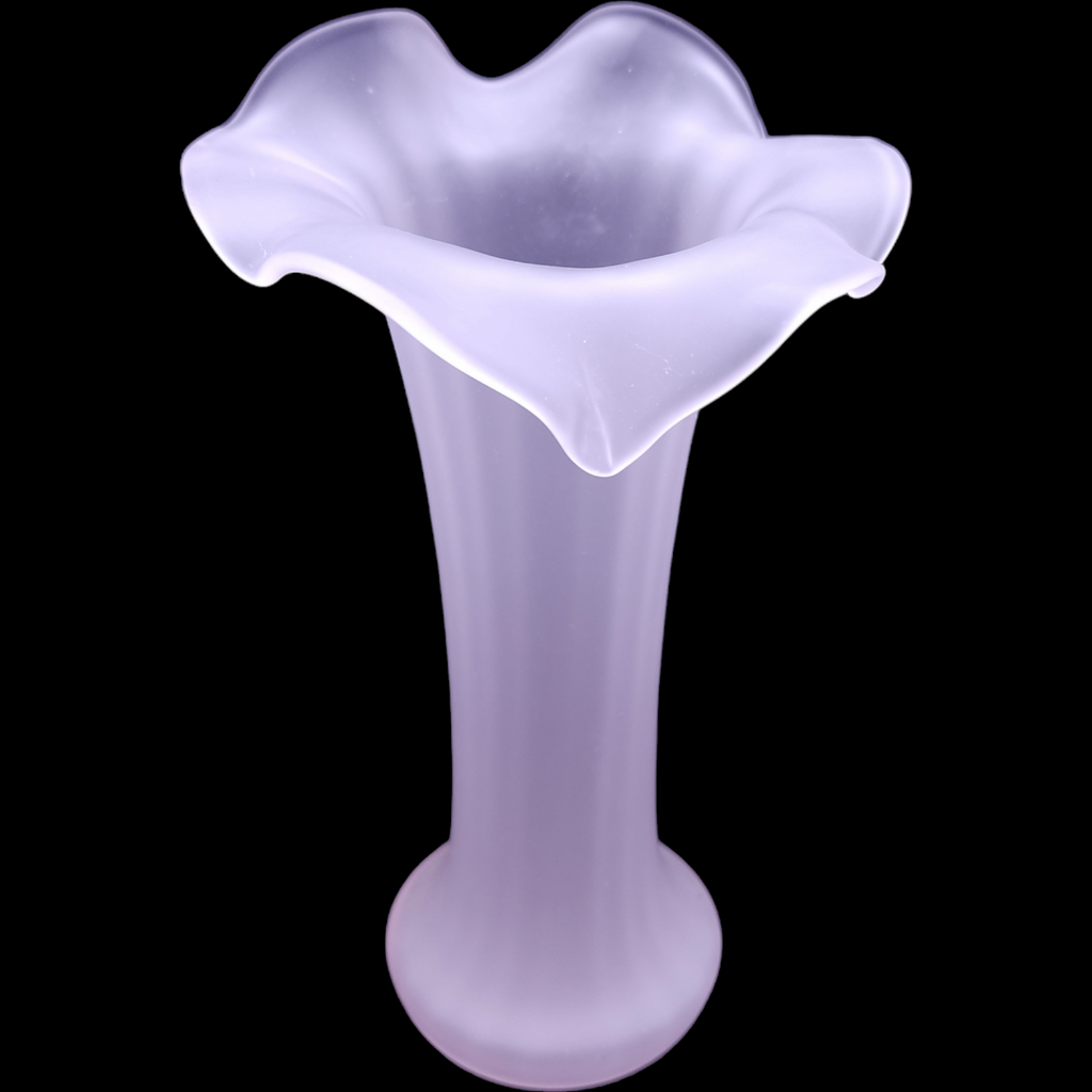 Frosted Pink Satin Glass Ruffled Top Vase