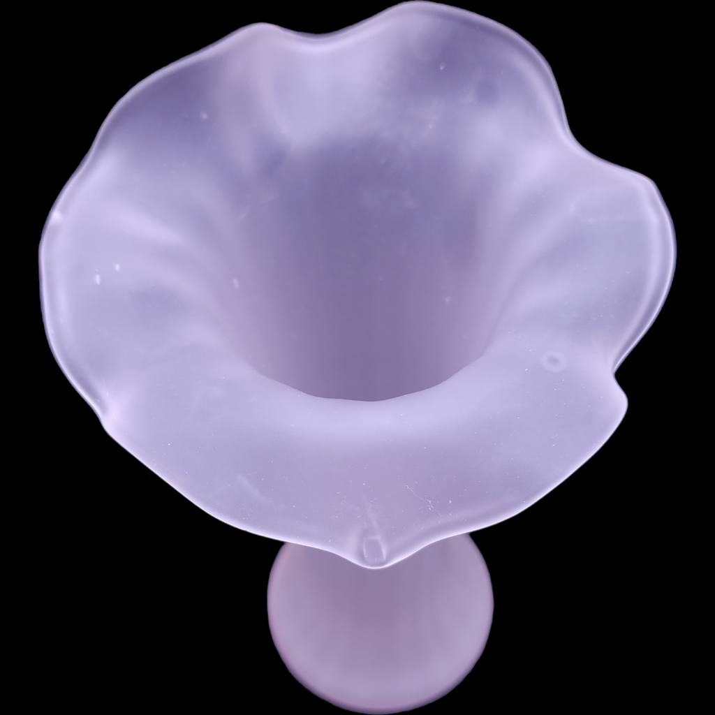 Frosted Pink Satin Glass Ruffled Top Vase