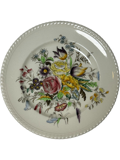 Vintage Furnivals Garden Bouquet Plate English Ironstone China Multicolor Floral Transferware Made in England