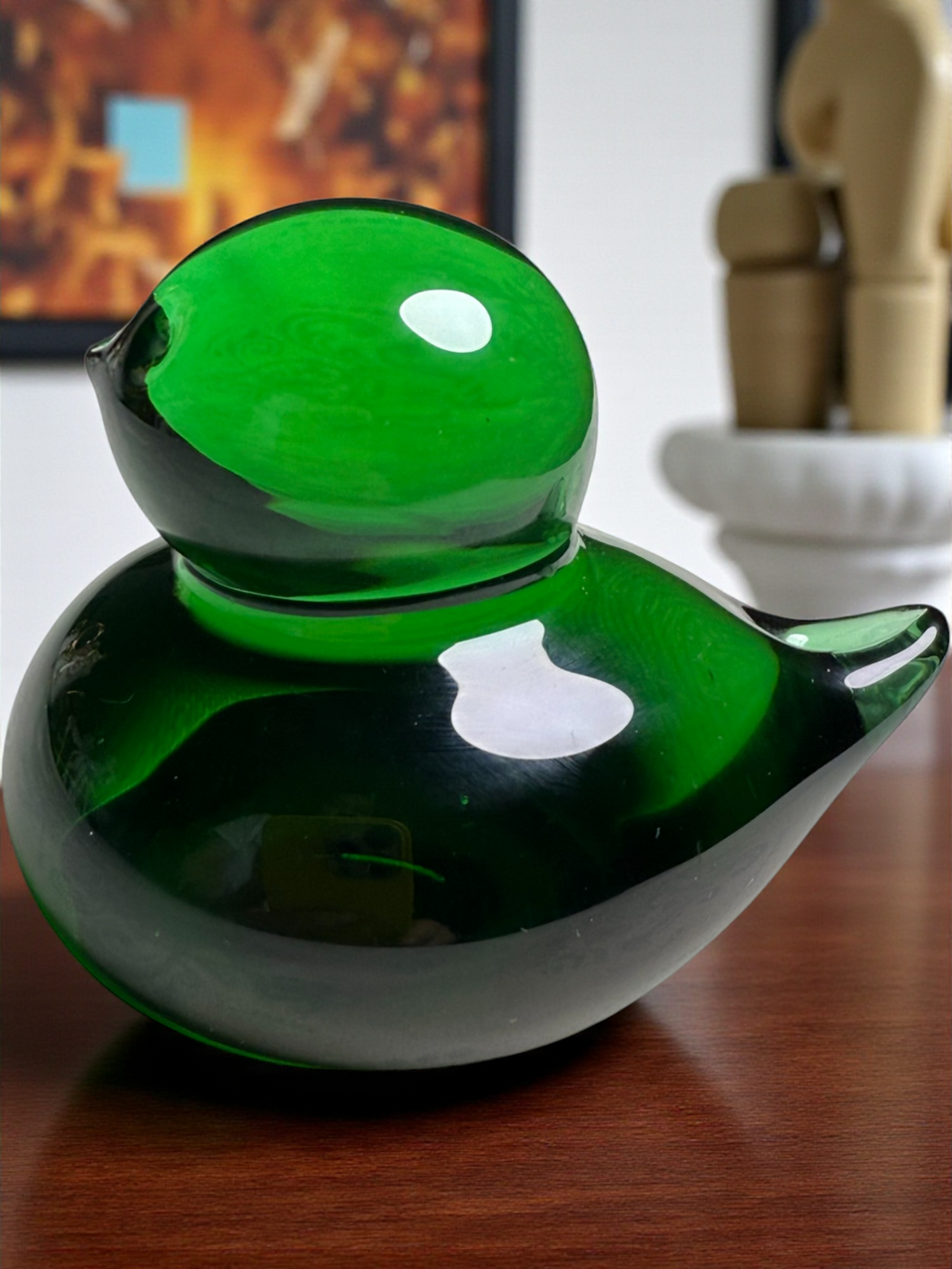 Vintage Green Art Glass Bird Figurine Handblown Murano Style Duck Sculpture Mid-Century Modern Glass Animal Emerald Green Collectible