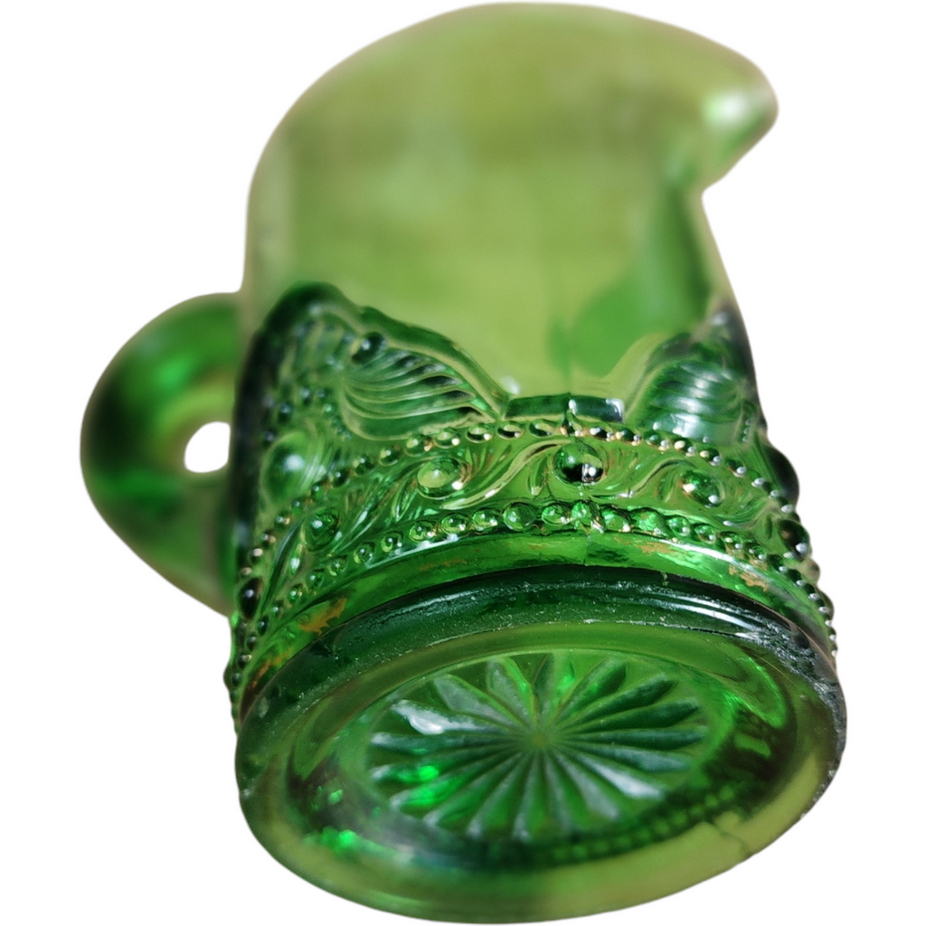 Vintage Green EAPG Early American Pattern Glass Creamer in the "Virginia / U.S. Glass #15112