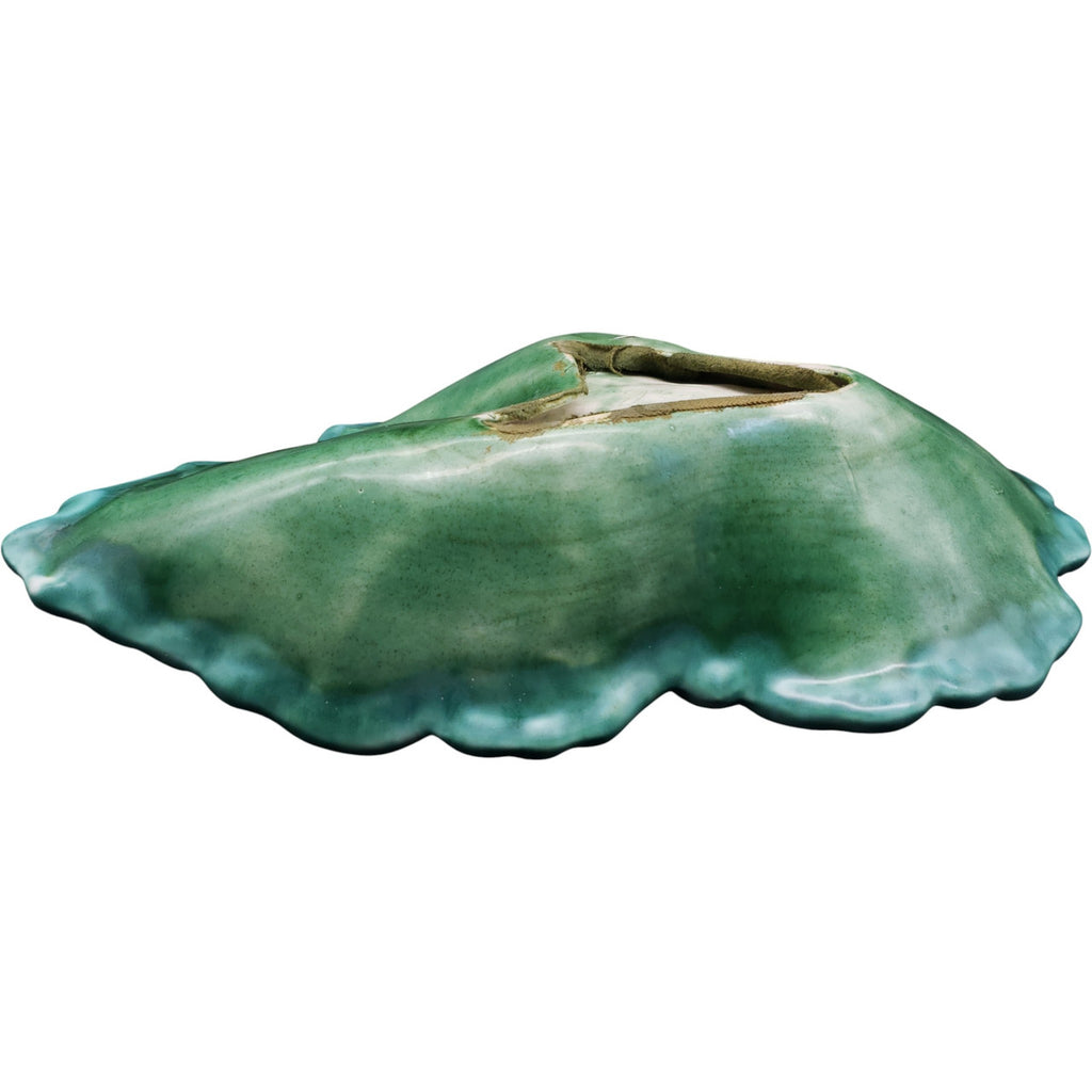 Vintage Green Majolica Style Leaf Shaped Ceramic Dish – Handcrafted Pottery Bowl Signed June
