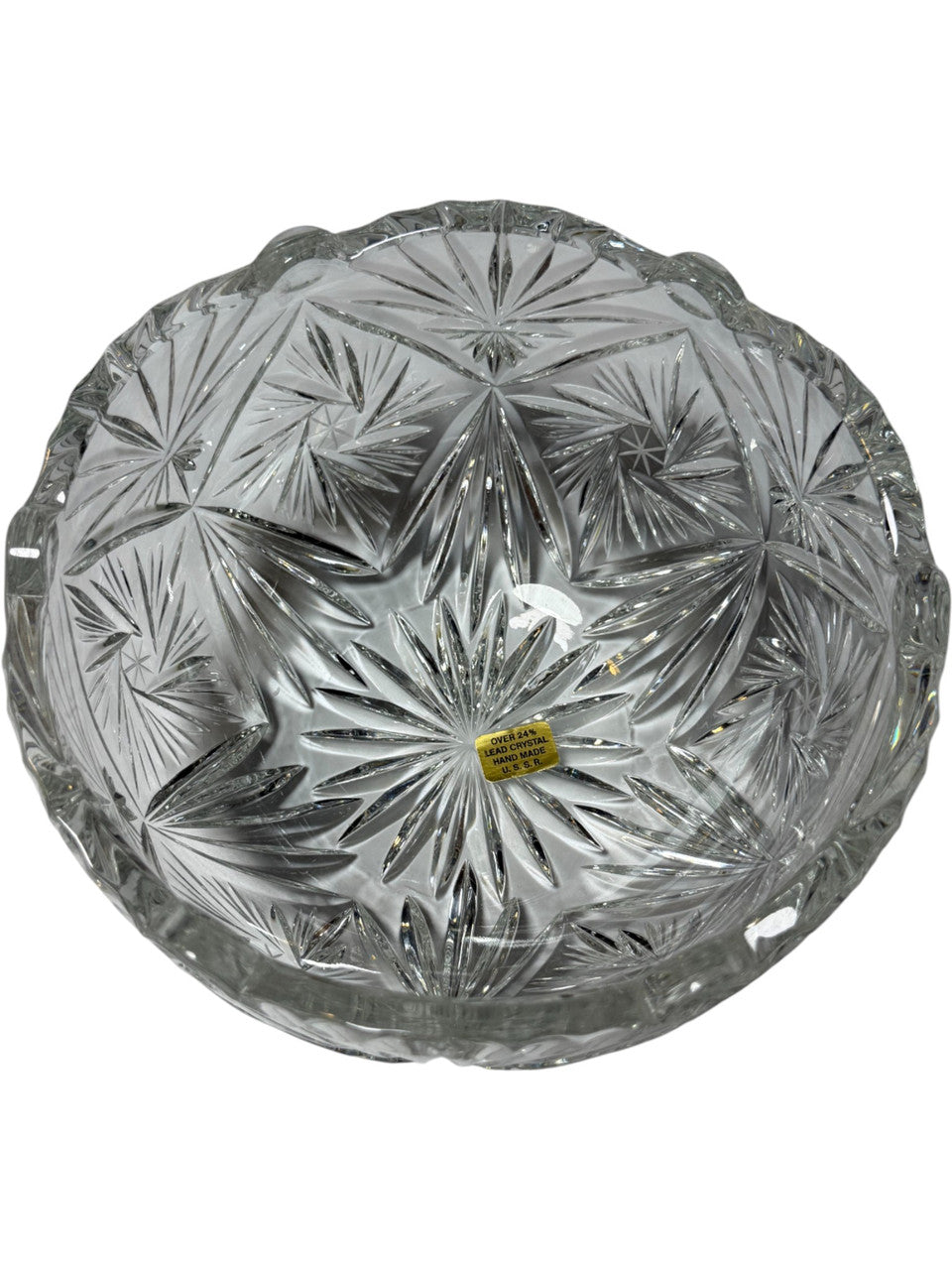 Vintage Hand Cut Lead Crystal Bowl USSR  24% Lead Starburst Pattern 6 Diameter