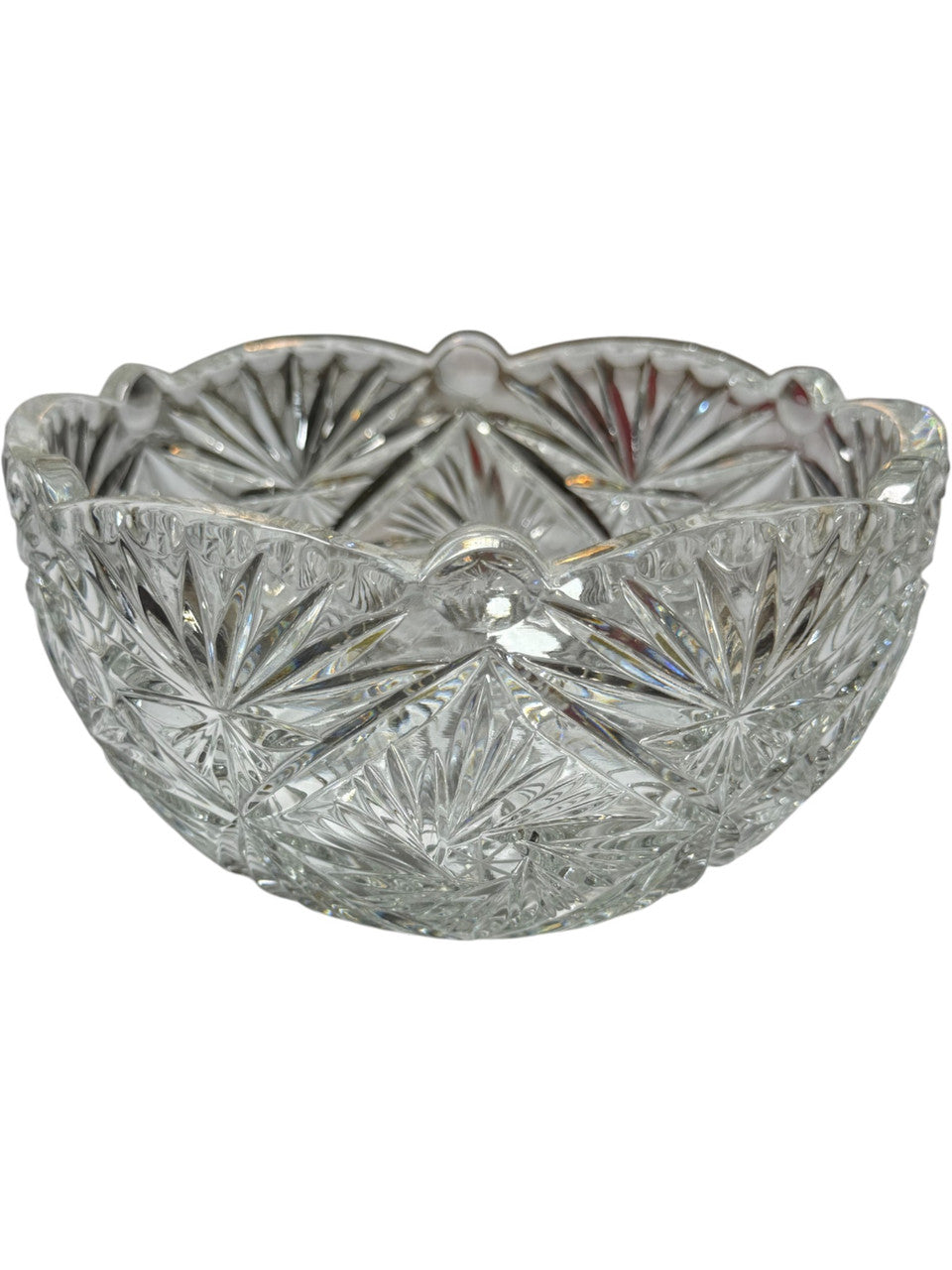 Vintage Hand Cut Lead Crystal Bowl USSR  24% Lead Starburst Pattern 6 Diameter