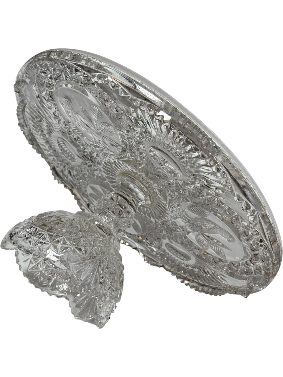 Vintage Hofbauer Byrdes Collection 12 Crystal Pedestal Cake Stand Bird and Starburst Pattern, Made in Germany