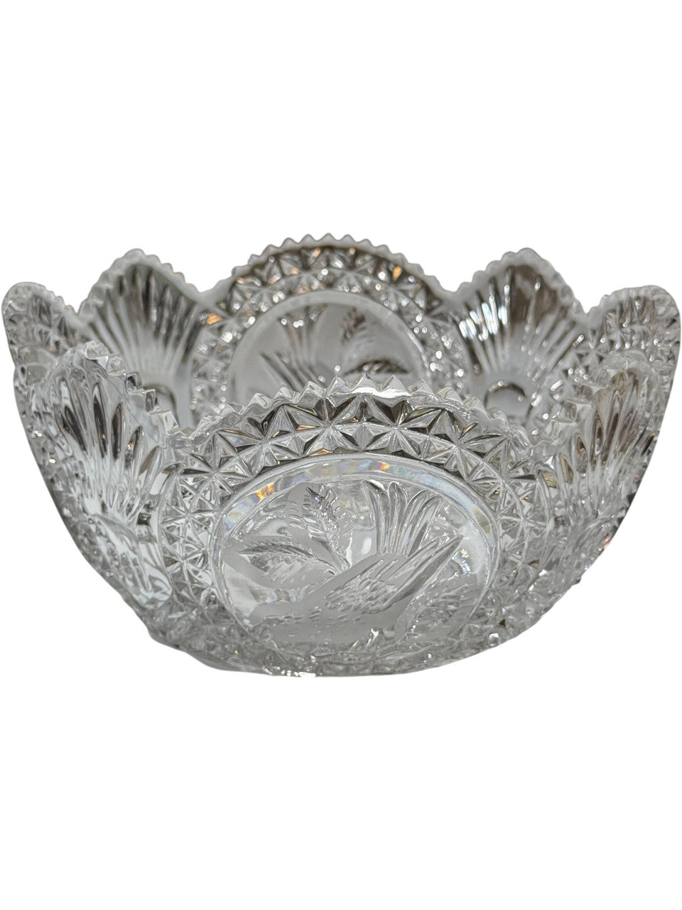 Vintage Hofbauer “The Byrdes Collection” 8" Crystal Bowl – Cut Glass Bird Design