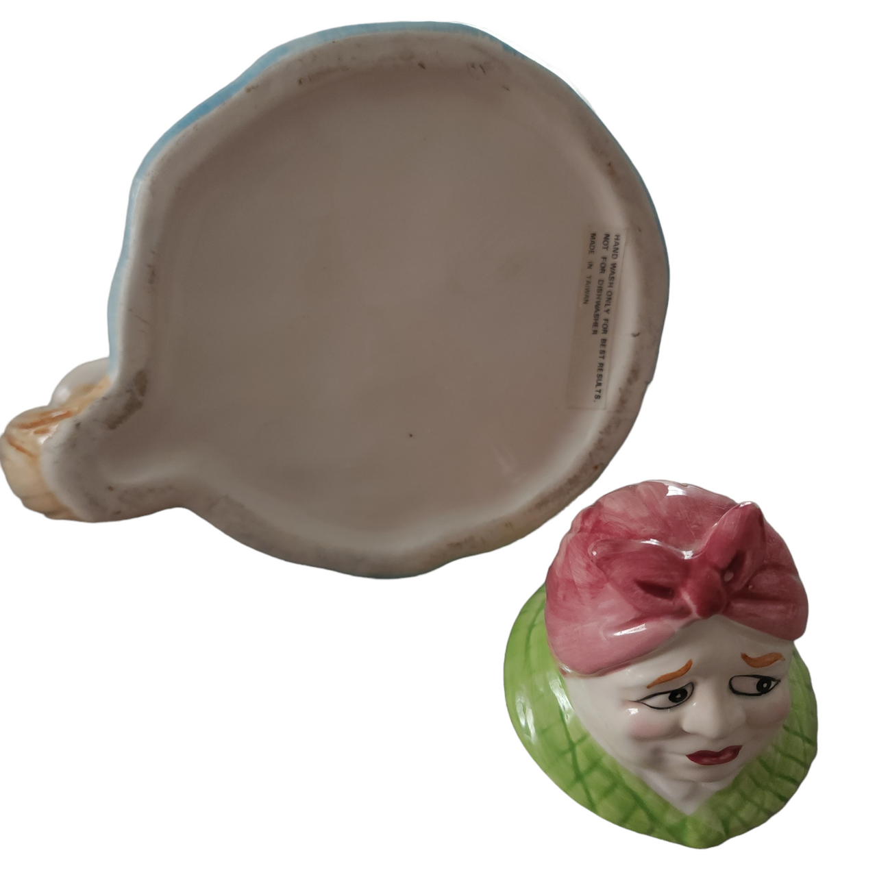 Vintage Housemaid Holding Broom & Teacup Ceramic Figural Teapot 4+ Cup