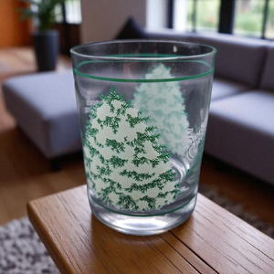 Vintage Houze Glass Co. Christmas Rocks Glass Evergreen Tree Holiday Barware 1970s