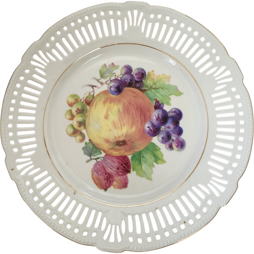 Vintage Imperial Bavaria Reticulated Porcelain Plate Fruit Center Design Germany c.1950s–70s