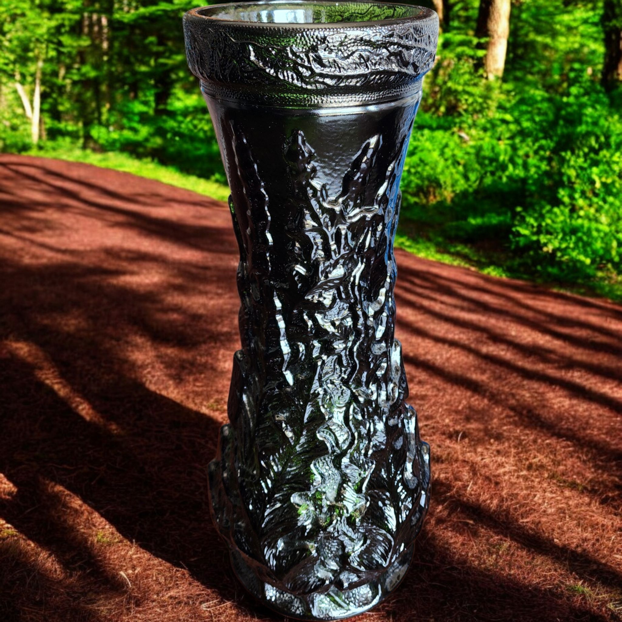 16" Vintage Imperial Loganberry Iridescent Carnival Glass Vase Green 1960s–70s