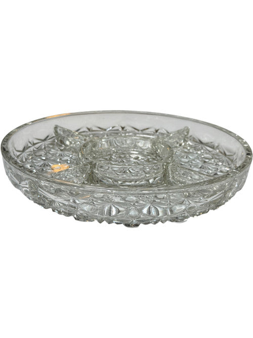 Vintage Indiana Glass Daisy and Button Clear Glass 5-Part Relish Dish 10” Round Divided Tray