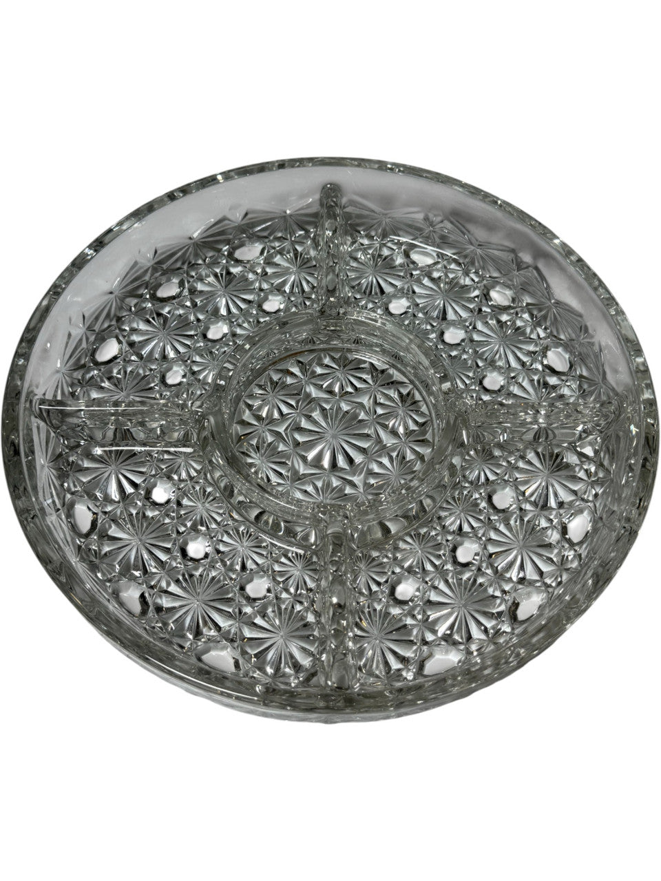Vintage Indiana Glass Daisy and Button Clear Glass 5-Part Relish Dish – 10” Round Divided Tray