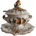 Italian Porcelain Floral Sauce Tureen with Underplate and Ladle Collectible