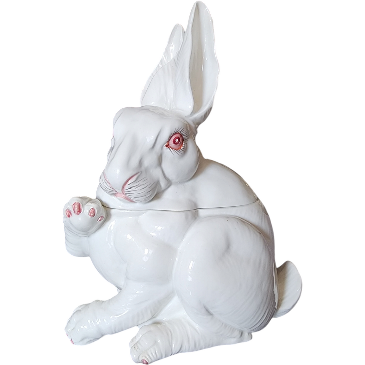 Vintage Italian Porcelain Rabbit Figurine Cookie Jar with Lid