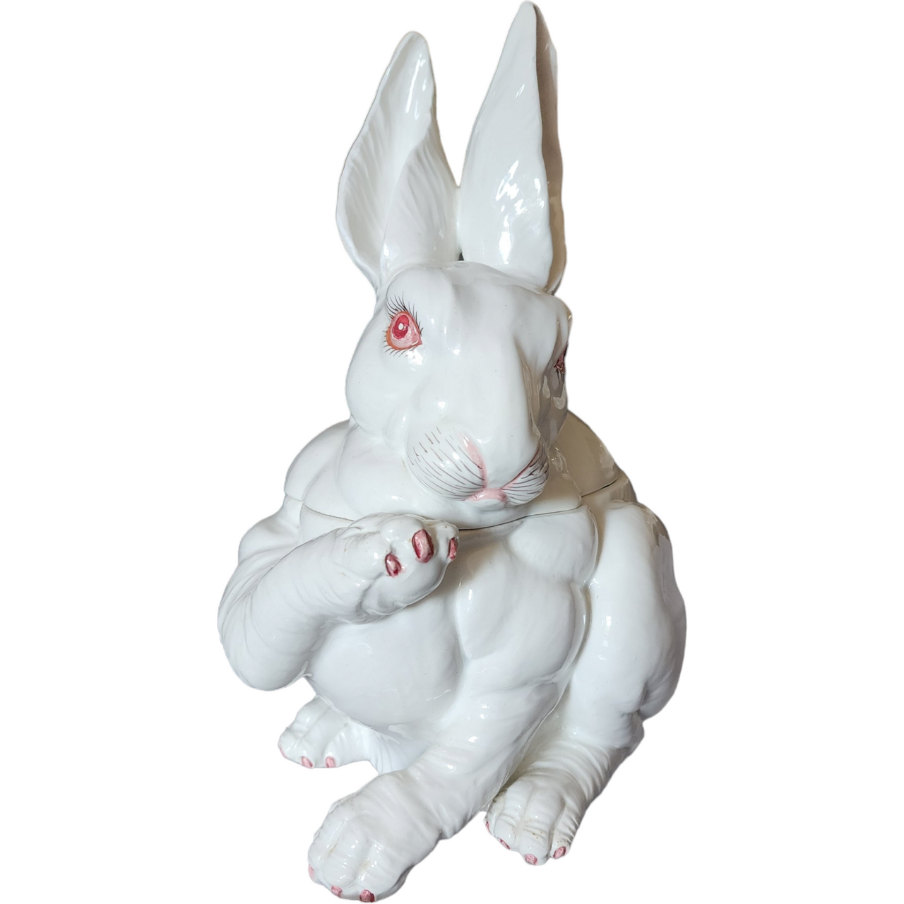 Vintage Italian Porcelain Rabbit Figurine Cookie Jar with Lid