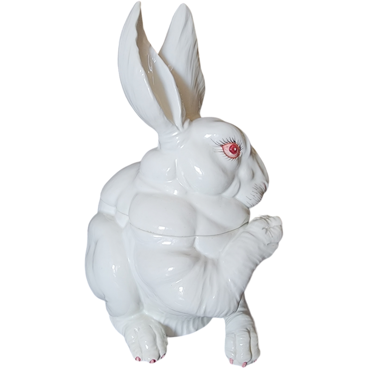 Vintage Italian Porcelain Rabbit Figurine Cookie Jar with Lid